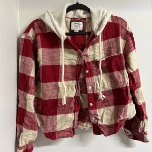 Red and Cream Plaid Hoodie Shirt